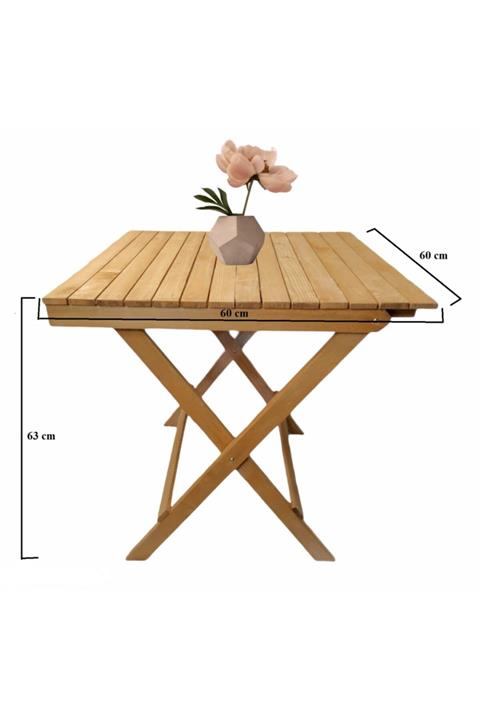 Woodenka Natural Ahşap 60x60 Cm Katlanır Balkon Teras Piknik Kamp Bahçe Masası