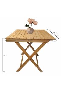 Woodenka Natural Ahşap 60x60 Cm Katlanır Balkon Teras Piknik Kamp Bahçe Masası