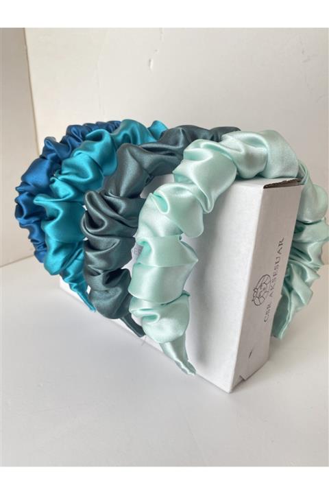 CSR AKSESUAR Kadın Okyanus Renk Serisi Saten Taç Seti 4'lü