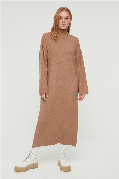 Trendyol Modest Vizon Balıkçı Yaka Triko Elbise TCTAW22EL0033