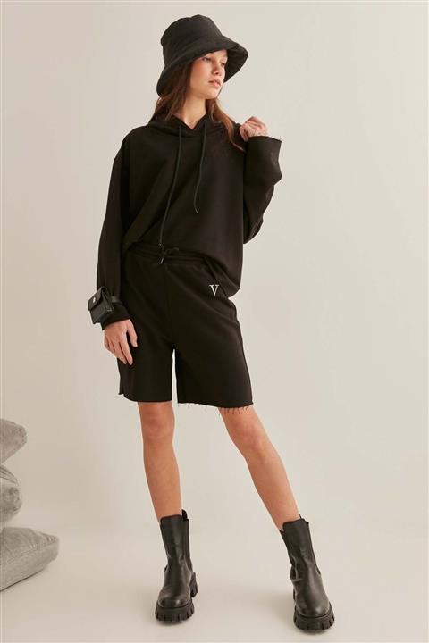Vitrin Kadın Siyah Belden Lastikli Bağcıklı Şort