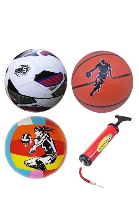 Efe Toys Çocuk Yetişkin Futbol Topu Voleybol Topu Basketbol Topu Seti + Pompa+top Iğnesi