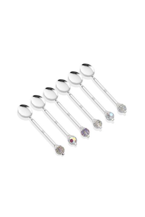 Cemile 6lı Şeffaf Taşlı Gümüş Çay Kaşığı 12 Cm.