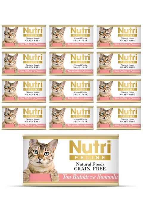 Nutri Feline Tahılsız Ton Balıklı Ve Somonlu Konserve Kedi Maması 85 Gr 12 Adet
