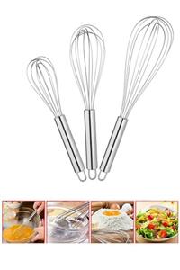 Kitchen Beauty 3 Boy Paslanmaz Metal Çırpıcı Set Yumurta Sos Yoğurt Karıştırıcı Mikser