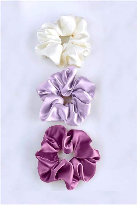 H&E DESIGN Kadın 3'lü Saten Saç Lastik Toka Seti