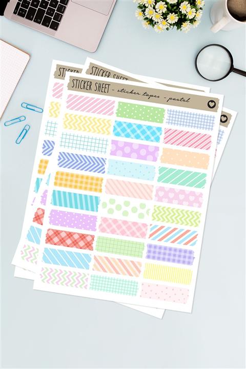 Funbou Şekilli Sticker Bant, Pastel / 2 Sayfa