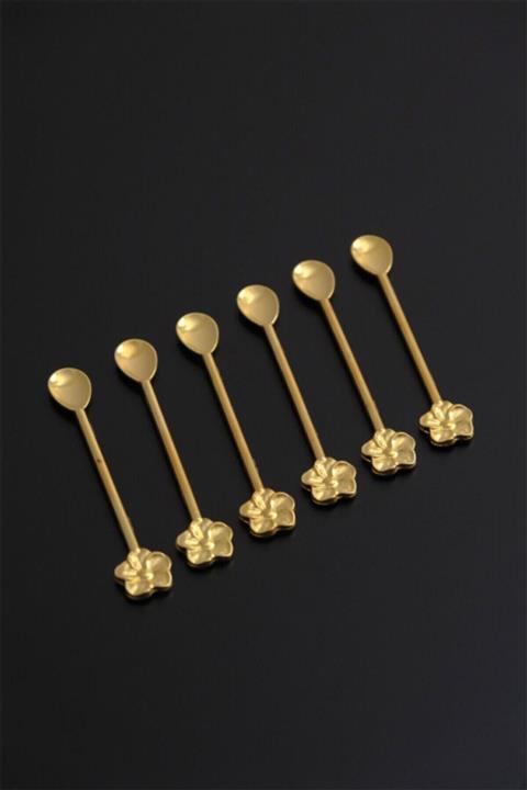 FBZhome Gold Çiçekli Desenli Çay Kaşığı 6 Kişilik