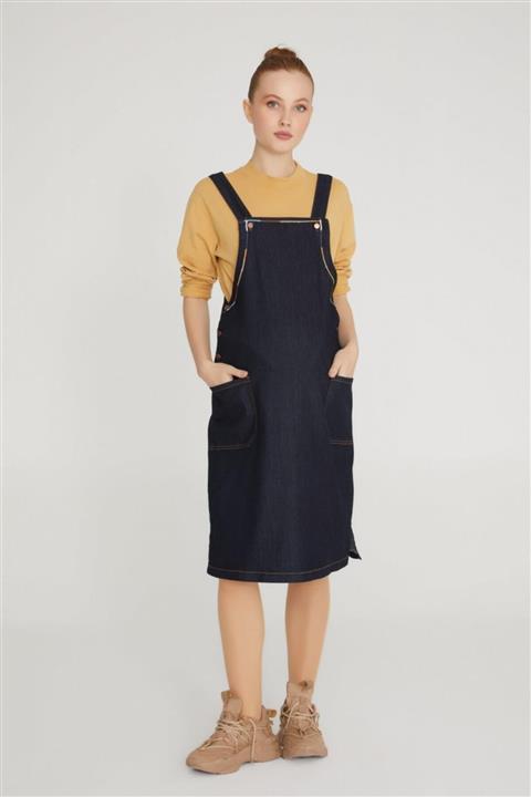 VAVIEN Hamile Salopet Cepli Nakış Detaylı Koyu Mavi 1035