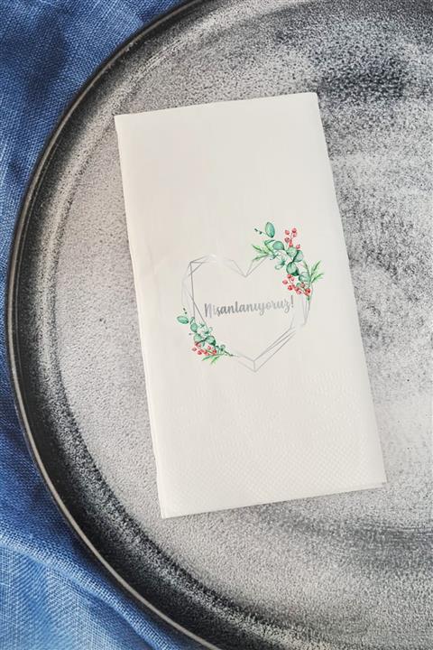 PEKSHOP Sunum Peçetesi Nişanlanıyoruz Gümüş-yeşil Konsept Konuşan Kağıt Peçete