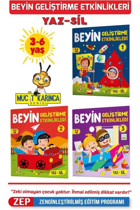 Yükselen Zeka Yayınları Mucit Karınca Yaz-sil-3 (3-6 YAŞ BEYİN GELİŞTİRME ETKİNLİKLERİ)
