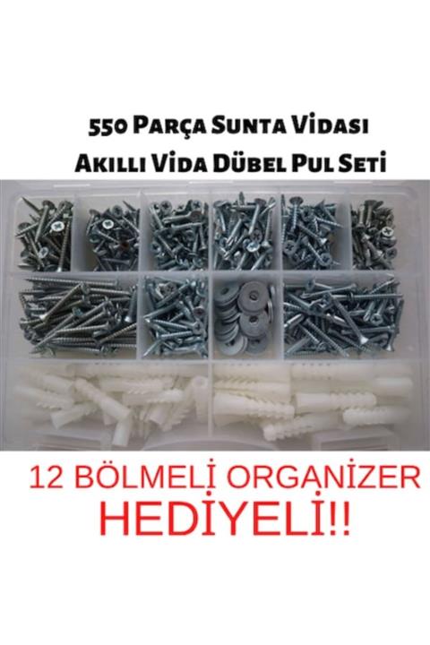 EROĞLU 550 Parça Sunta Vidası Akıllı Vida Dübel Pul Seti
