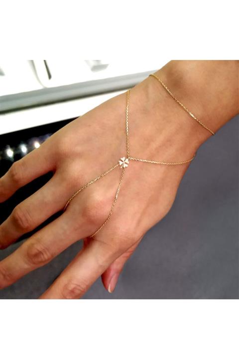 EnginGold 14 Ayar Altın Şans Yonca Şahmeran Bileklik