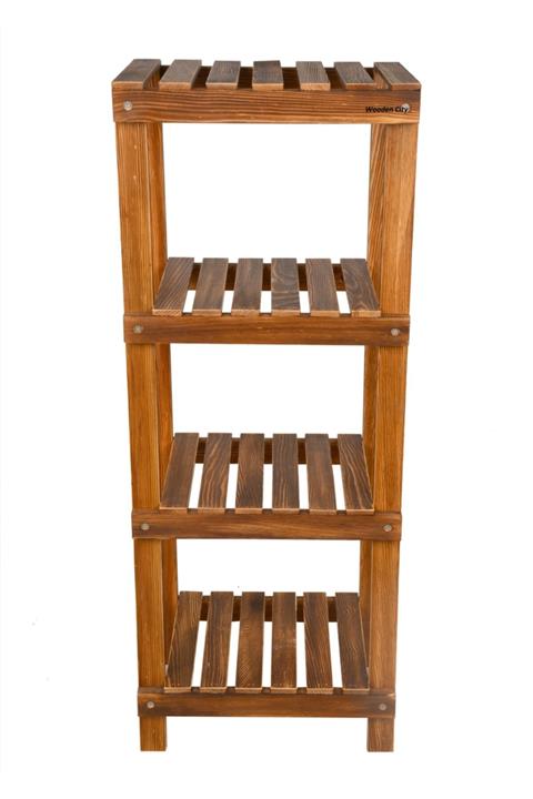 Wooden City Kahverengi Dekoratif Katlı Ahşap Raf Portatif Ayakkabılık Çiçeklik Saksılık