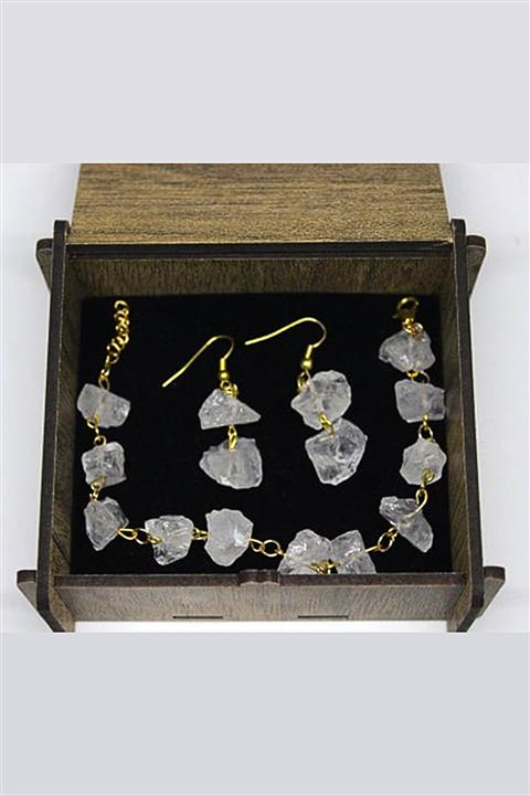 Yasamtohumu Kristal Kuvars Ham Taş Bileklik & Küpe Seti