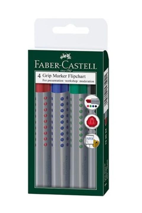 Faber Castell Faber-Castell Grip Flipchart Markör Kesik Uç 4'Lü Poşet /