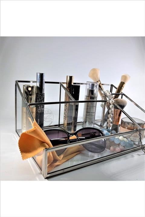 NOYA Box & Terrarium Gümüş Renk Makyaj Organizer 5 Bölmeli (büyük Boy)