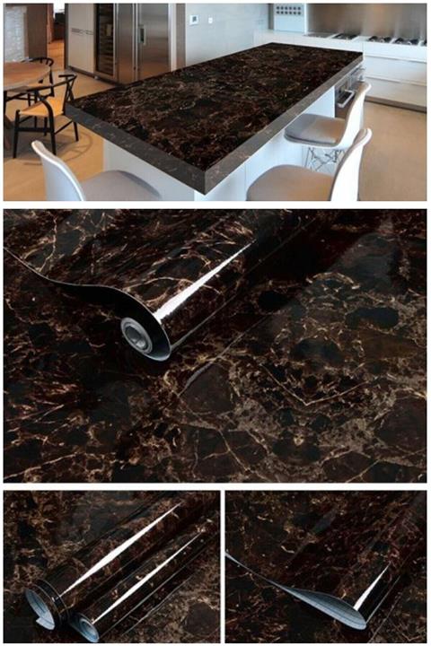 Pia Store Mermer Desenli Yapışkanlı Tezgah Folyosu Kahverengi