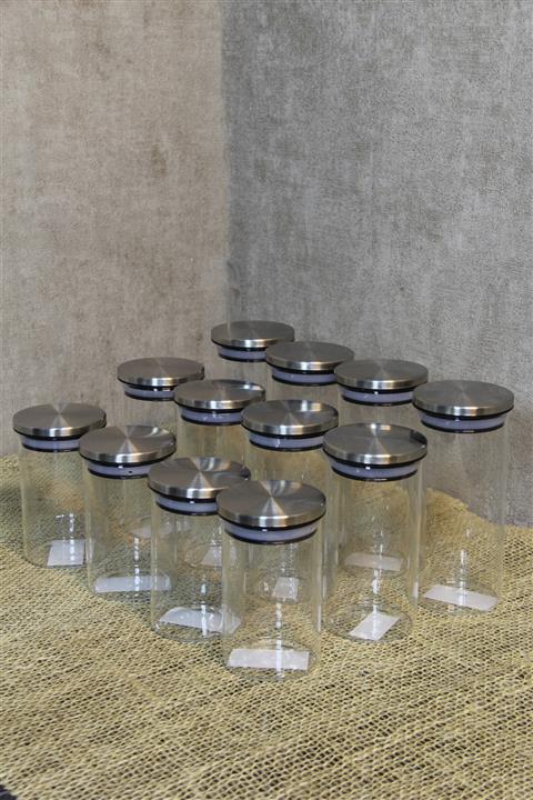 İLİVA 12' Li Lüks Metal Kapaklı Baharatlık Seti, Vakumlu Borasilikat Cam 350 Ml - 300 Ml - 250 Ml