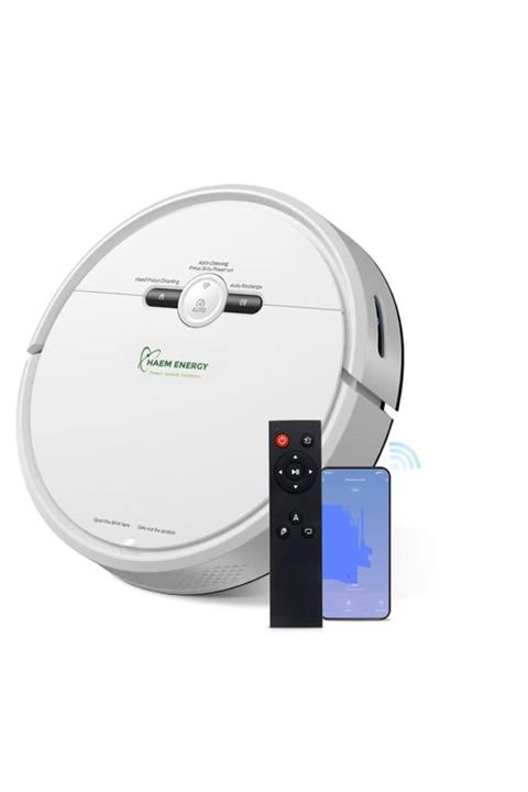 Haem Energy Elysia Serisi Kuru Islak Akıllı Robot Süpürge - Wi-fi Uygulama Destekli Hepa Filtreli Beyaz