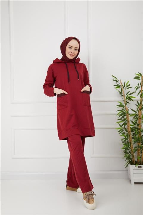 CNG MODA Kadın Bordo Çift Cepli Hastane Modeli Eşofman Takımı