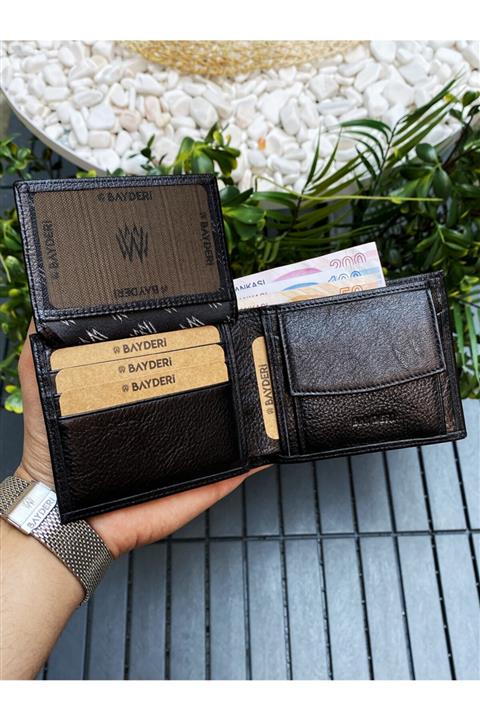 BAYDERİ Kullanışlı Bol Kartlıklı Bozuk Paralı Hakiki Deri Siyah Erkek Cüzdan
