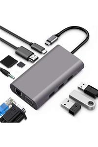 Orite Fc32 Type-c™ Usb-c To 3*usb 3.0 4k Hdmı Vga 1000 Mbps Rj45 Pd Aux Sd Tf Çevirici 10ın1 Adaptör