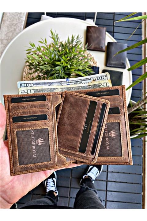 WATCHOFROYAL Jake Crazy Taba Hakiki Deri Cüzdan + Kartlık