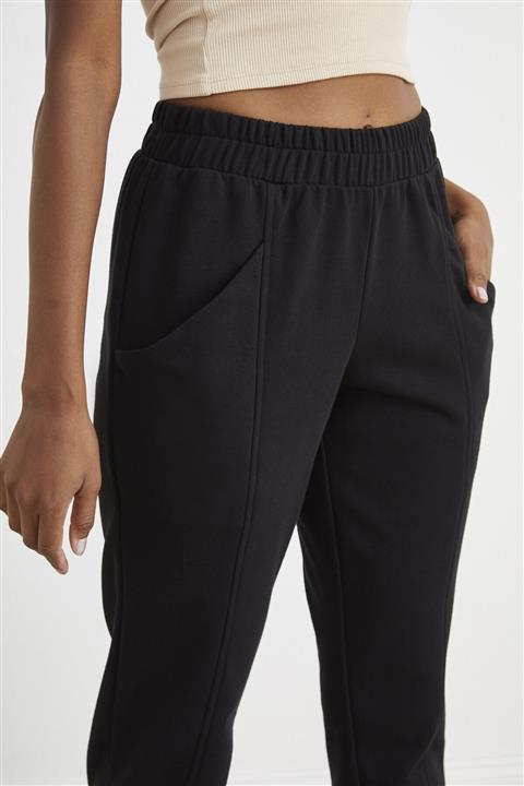 Curly Siyah Dar Paça Jogger Pantolon