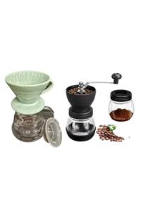 Grossberg Coffee V60 Dripper Cam Sürahi Değirmen Set