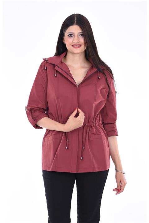 CABANELLİ Kadın Bordo Kolu Katlamalı Pamuklu Astarsız Yağmurluk