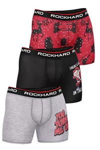 rockhard Erkek Yılbaşı Özel Kırmızı Siyah Grimelanj Boxer 3'lü Paket 7003-y2