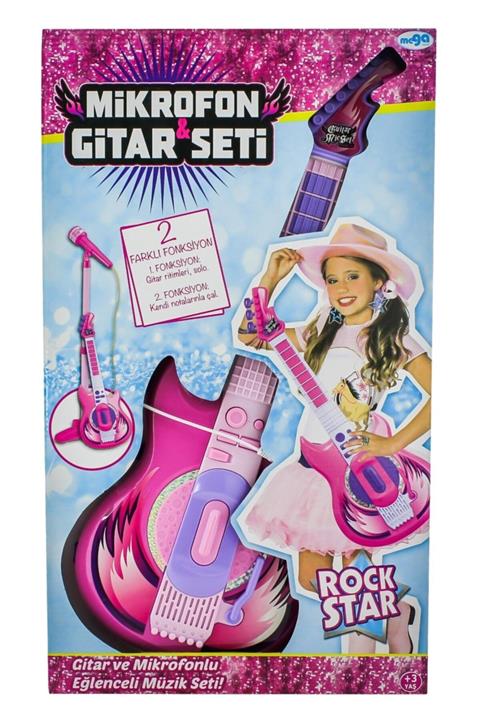 MEGA Mikrofonlu Pembe Gitar Seti