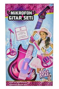 MEGA Mikrofonlu Pembe Gitar Seti