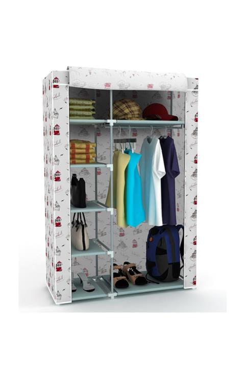 KalyonHome Tek Yandan Çok Raflı Plastik Profilli Bez Dolap Kumaş Gardırop