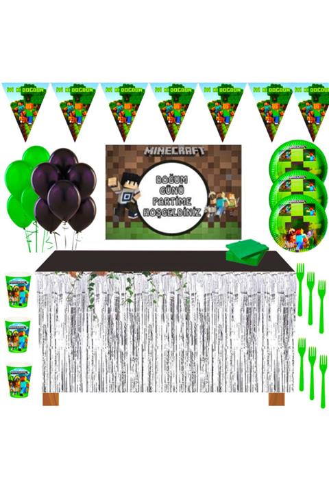 MINECRAFT Afişli Minicraft Doğum Günü Parti Malzemeleri Süsleri Seti 16 Kişilik