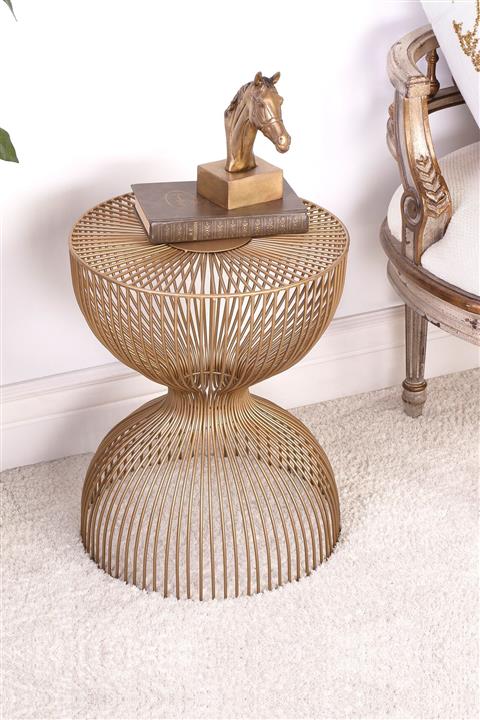 3art Metal Dekoratif Demir Yan Sehpa - Kum Saati Modern Metal Sehpa