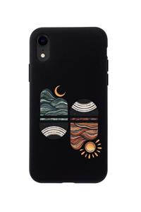 mooodcase Iphone Xr Uyumlu  Sunset Wave Premium Silikonlu Siyah Telefon Kılıfı