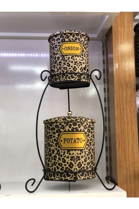 paris dünyası Leopar Model Metal Patates Soğan Sepeti