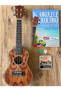 PUKA Bubinga Ağacı Sedefli Concert Ukulele Çanta-kitap-tel-pena