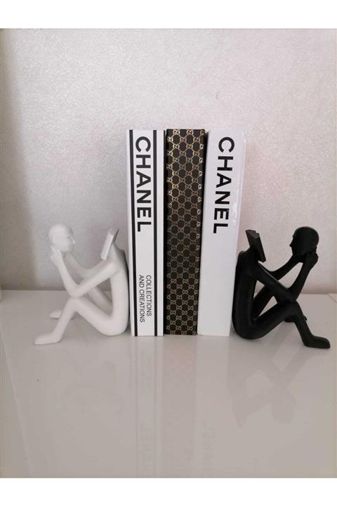 Cuteo 3d Tasarım Kitap Tutucu-çok Okuyan Adam Kitap Desteği - Siyah Beyaz - 15 Cm