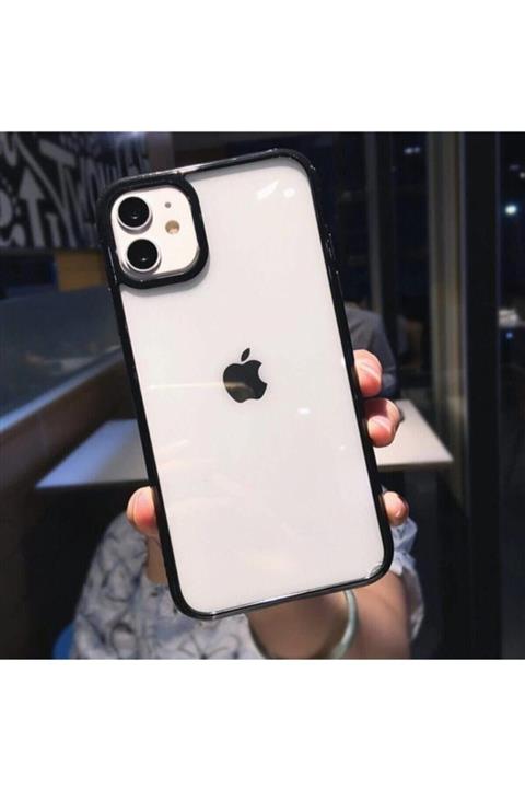 Go Aksesuar Iphone 11 Uyumlu Kenarı Siyah Darbe Önleyici Şeffaf Silikon Kılıf