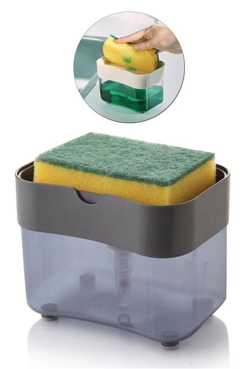 TİNEKE Akrilik Lüx Üsten Basmalı Pompalı Bulaşık Deterjanlığı Ve Süngerliği