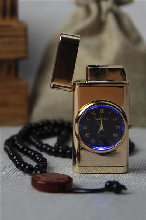 moryconcept Çakmak Saatli Işıklı Erkek Kolye Set Hediye Gold