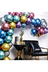 Morligo Balon Zinciri, 50 Adet Krom Balon 12 Inch (30 Cm) Ve Balon Pompası