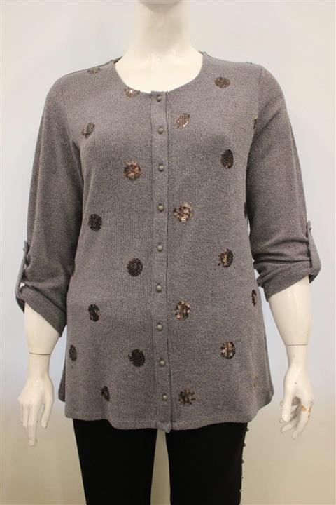 Flaş Triko Kadın Gri Payetli Gömlek