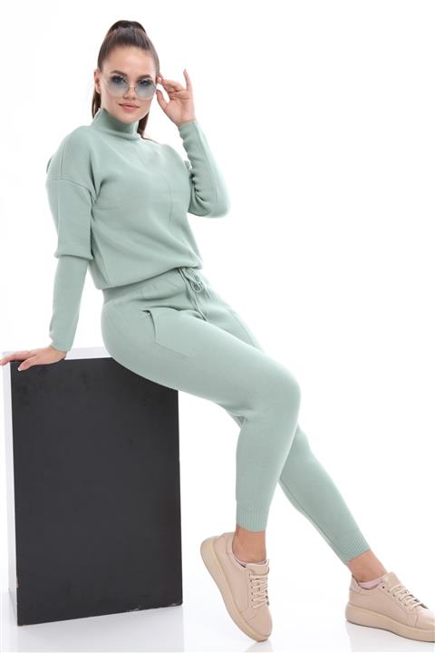 Luna Carina Kadın Paçası Lastikli 2'li Mint Triko Takım