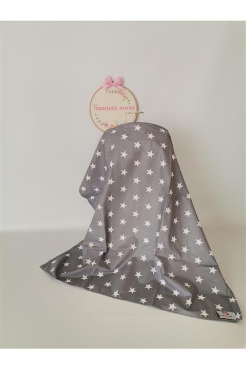 tasarımcı anne Emzirme Önlüğü Koyu Gri Yıldızlı Poplin