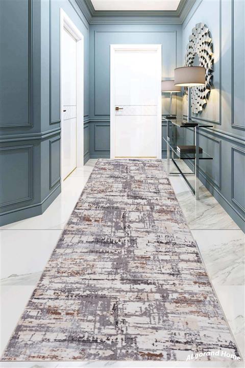 ALgorand Home Yıkanabilir Kaymaz Taban Kesme Rulo Yolluk Gri Krem
