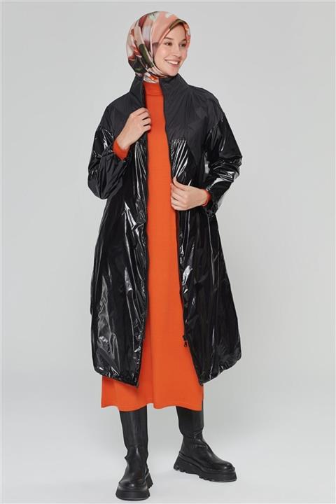 Armine Kadın Siyah Parlak Trençkot